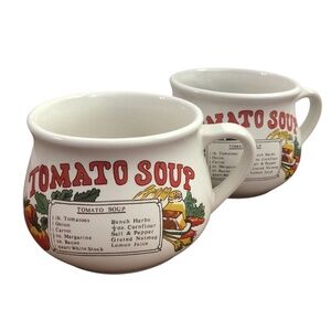 Pair Of Vintage GIFT CRAFT Ceramic 16oz Tomato Soup Bowl Mug W/Handle & Recipe